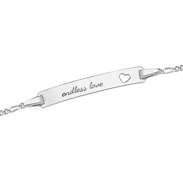 Engravable 9ct white gold bracelet with heart