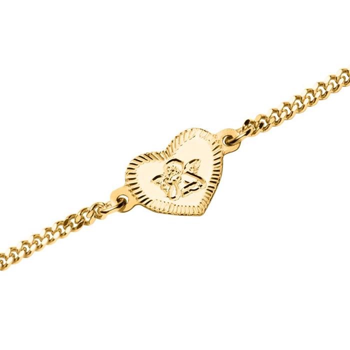 Engraving bracelet in 9K gold with heart and angel