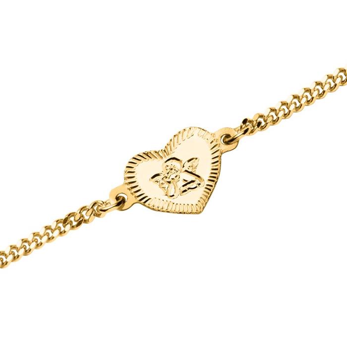 Pulsera de oro de 9 quilates con corazón y ángel grabados