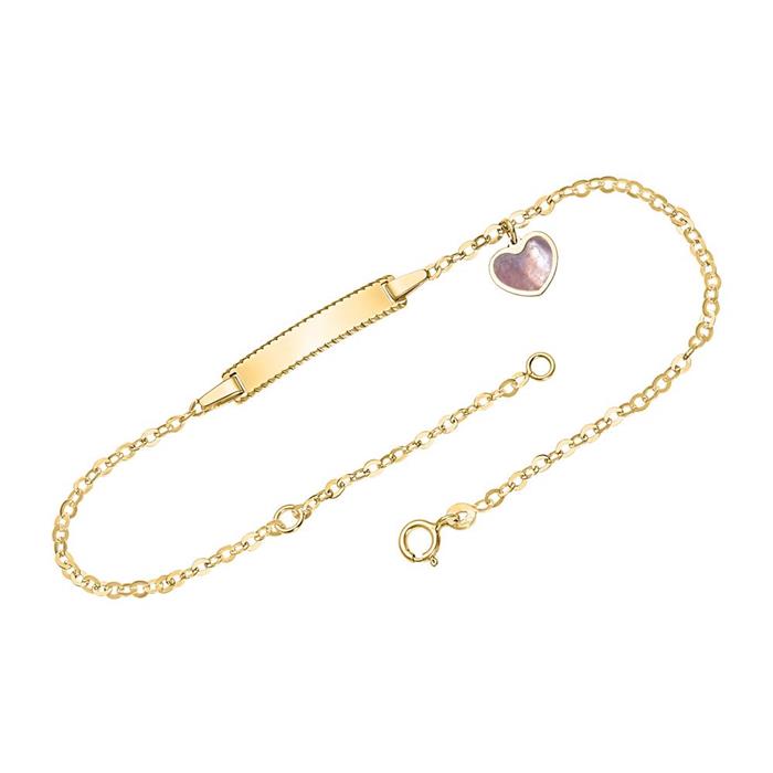14K Gold Engravable Bracelet With Heart Pendant