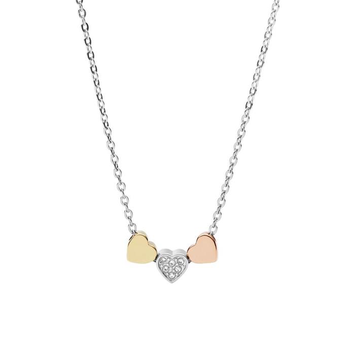 Stainless steel heart necklace galentine for ladies, tricolor