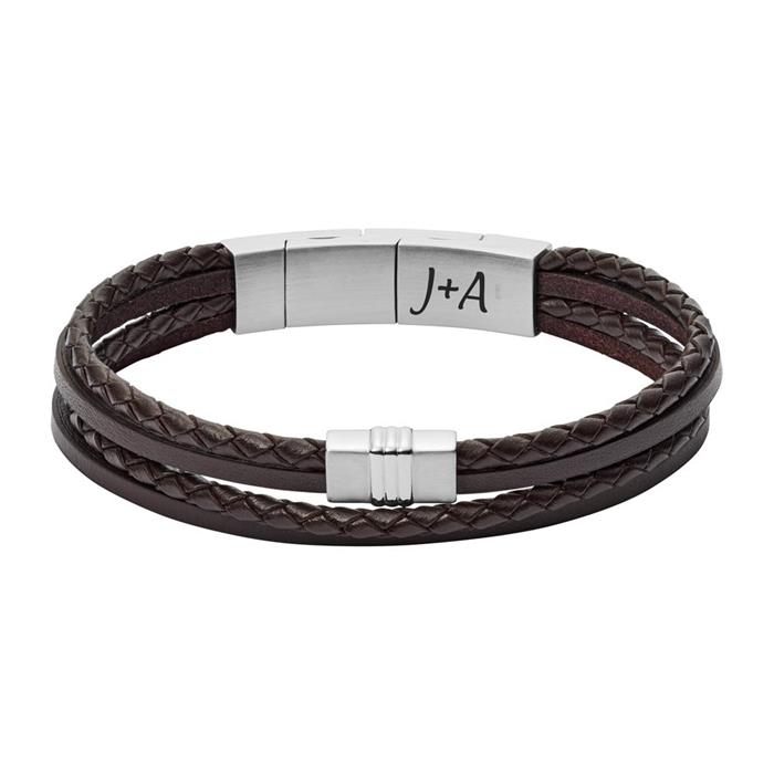 Engravable vintage casual leather bracelet for men