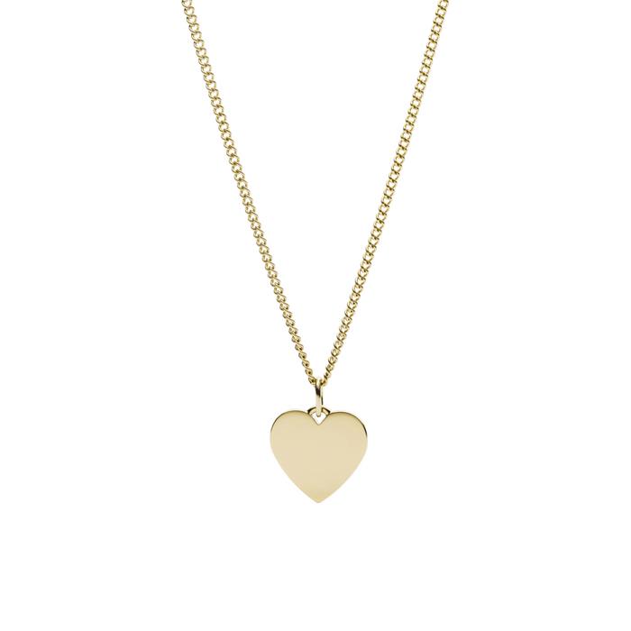 Damesketting met gegraveerd drew heart van verguld edelstaal