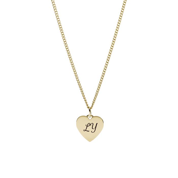 Ladies gold-plated stainless steel drew heart engraved necklace