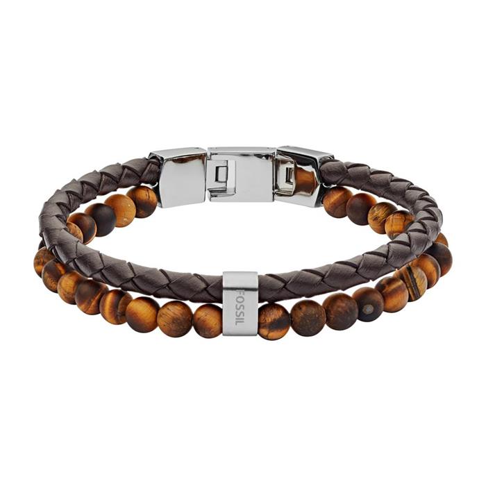 Pulsera de hombre de cuero marrón y cuentas de ojo de tigre