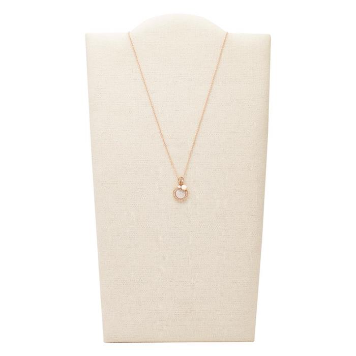 Sutton halo ketting in edelstaal, Zirkonia, IP rose