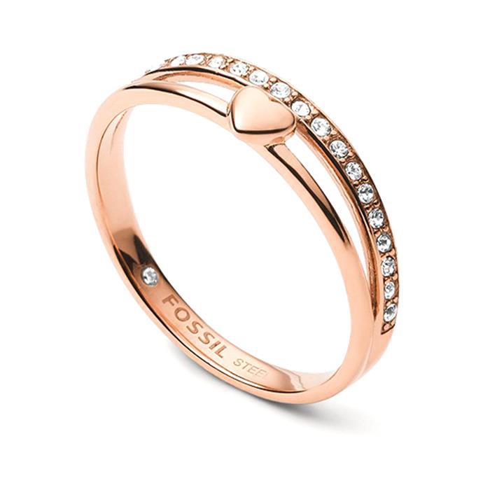 Ladies heart ring in rose gold plated stainless stee