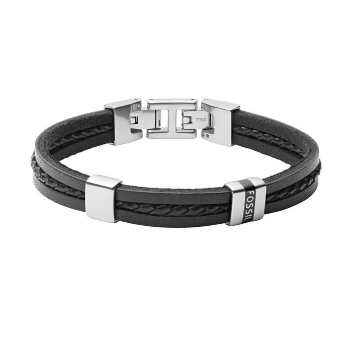 Gents black leather essentials engraved bracelet