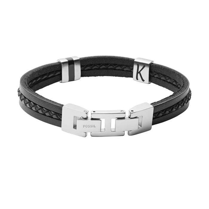 Gents black leather essentials engraved bracelet