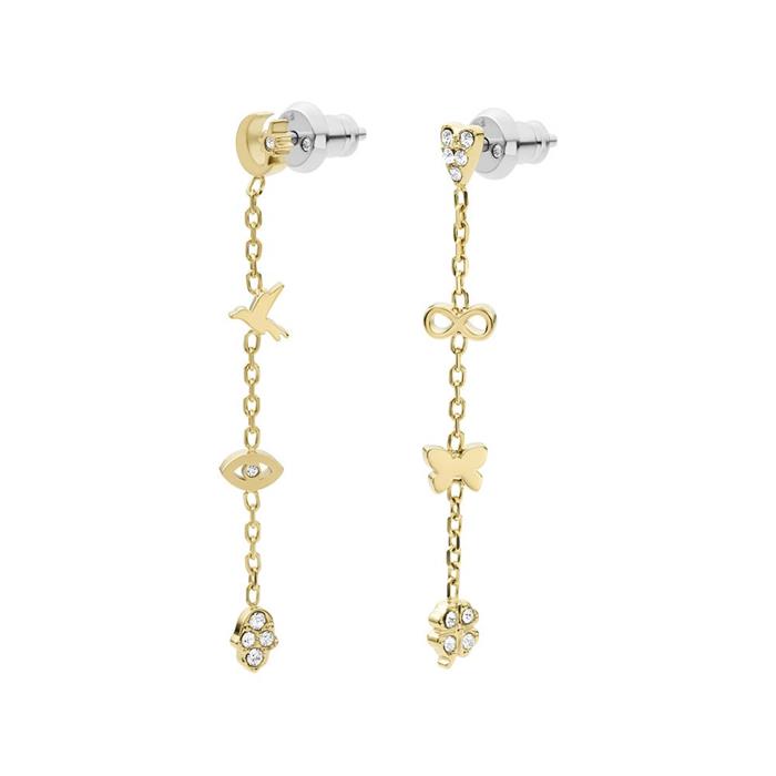 Hanging Ear Studs With Icons In Stainless Steel, Ip Gold
