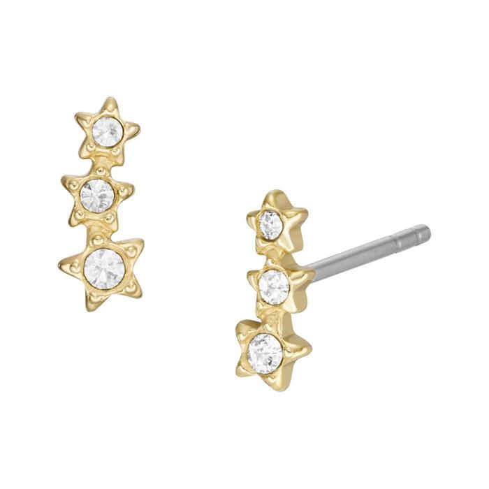 Star Ear Studs Sadie In Stainless Steel, Crystals, Gold