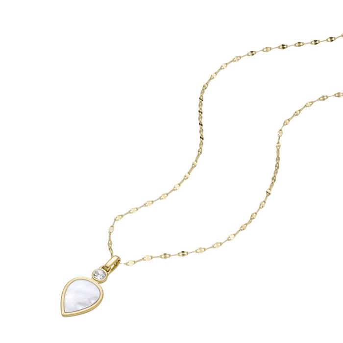 Teardrop engraved necklace in stainless steel, mother-of-pearl, IP gold