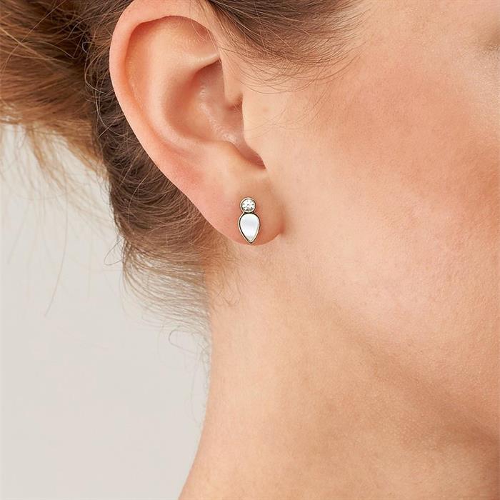 Teardrop ear studs in stainless steel with mother-of-pearl, IP gold