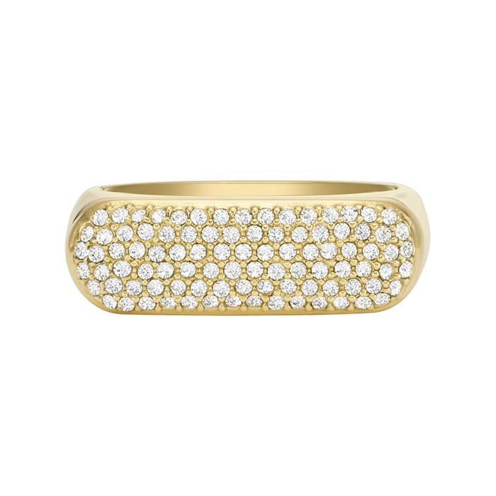 Ladies signet ring heritage d-link in stainless steel, IP gold