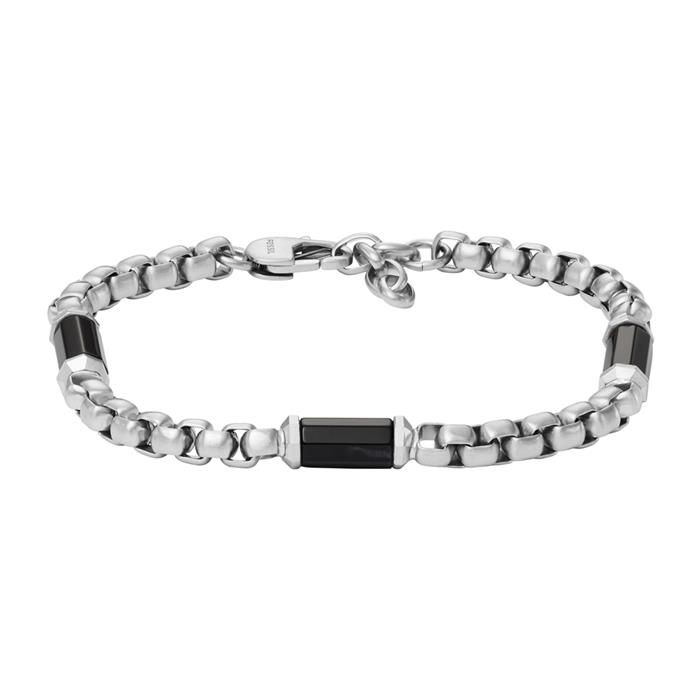 Men's stainless steel bracelet all stacked up with agate