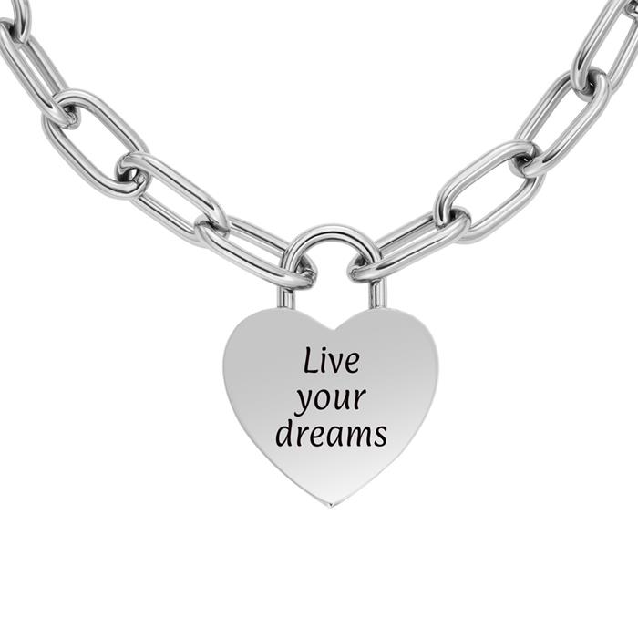 Harlow Hearts damesketting met graveerbare hanger, roestvrij staal