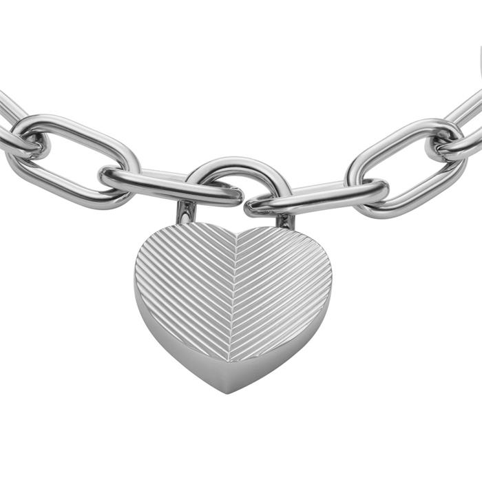 Pulsera grabada para mujer con cierre de corazón de acero inoxidable