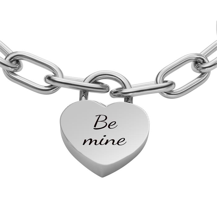 Ladies' engraving bracelet with stainless steel heart lock