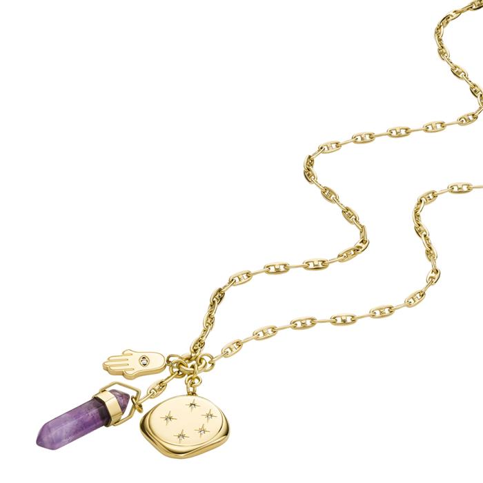Ladies' engraved necklace with pendants in stainless steel, IP gold
