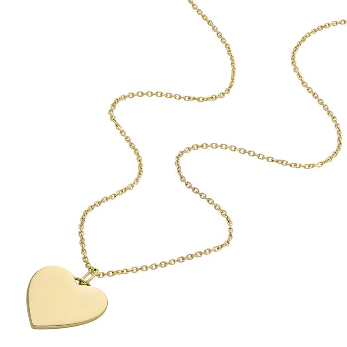 Drew gegraveerd collier met hart hanger in edelstaal, IP goud