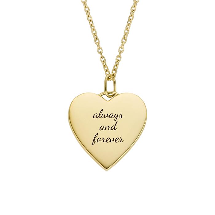 Drew engraved necklace with heart pendant, stainless steel, IP gold