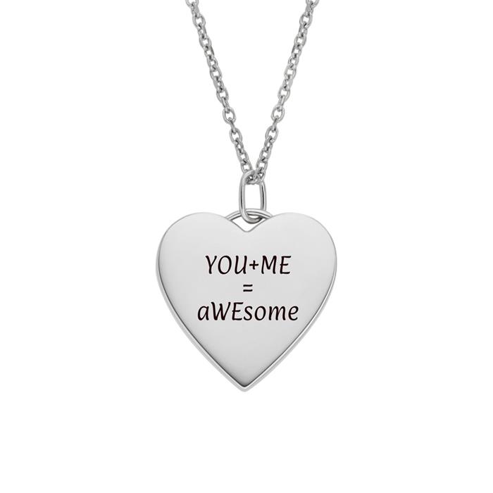 Drew necklace in stainless steel with heart pendant, engravable