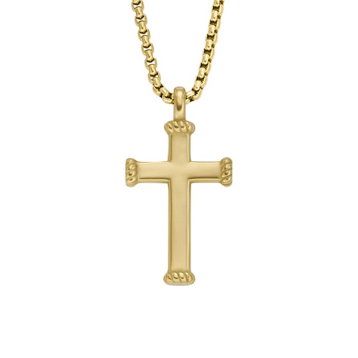 Cadena cruz para hombre en acero inoxidable chapado en oro