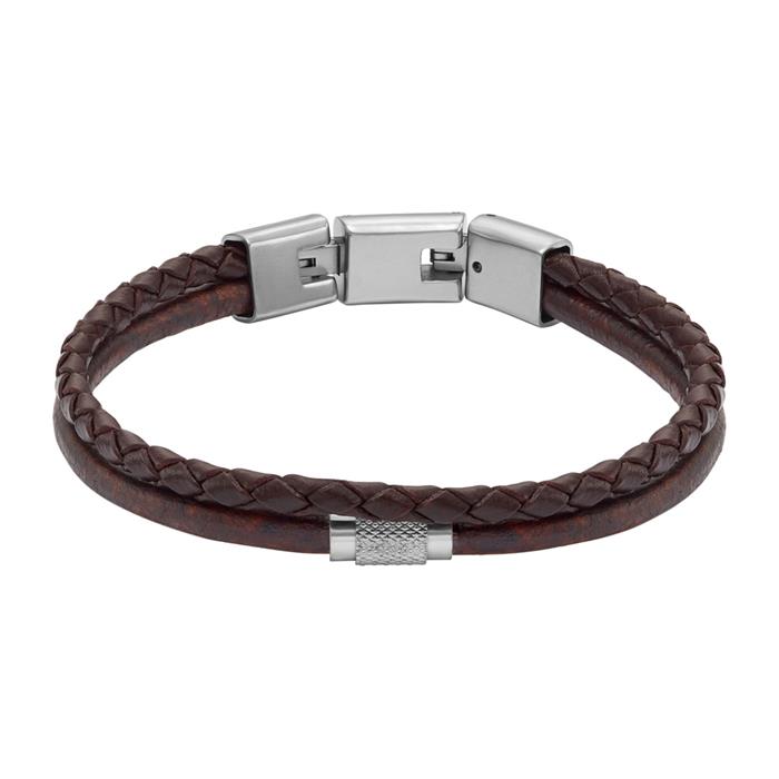 All Stacked Up engraved bracelet, stainless steel, leather, brown