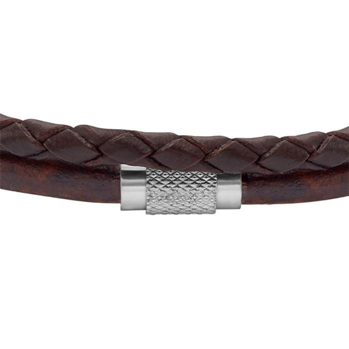 All Stacked Up engraved bracelet, stainless steel, leather, brown