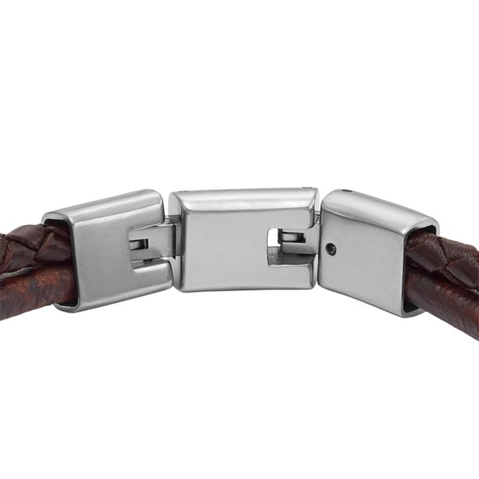All Stacked Up engraved bracelet, stainless steel, leather, brown