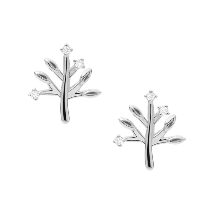 Fir tree ear studs in 925 silver with cubic zirconia