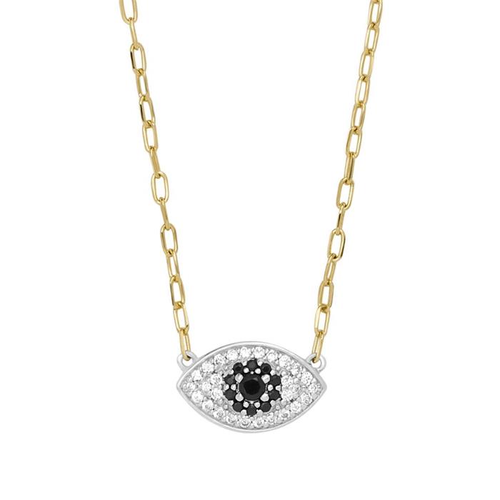 Ladies necklace evil eye in sterling silver, gold-plated
