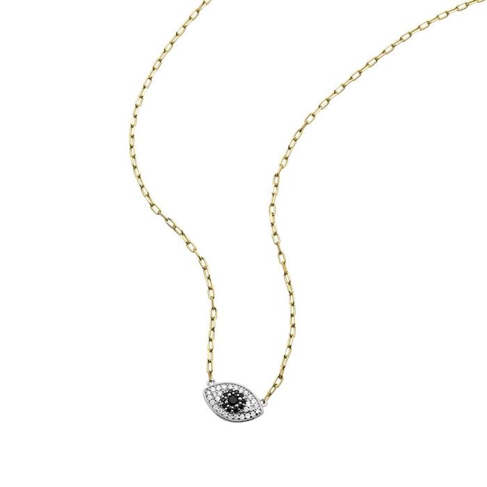 Ladies necklace evil eye in sterling silver, gold-plated