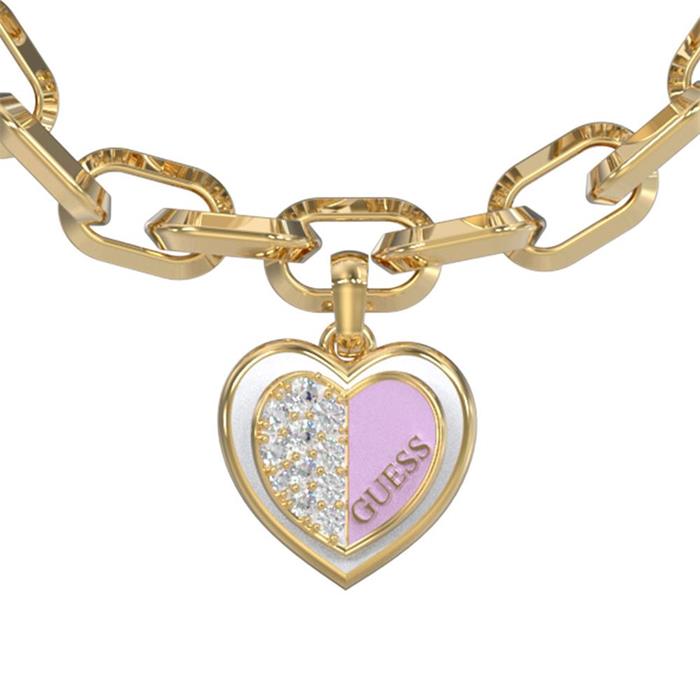 Engravable link bracelet with heart in stainless steel, gold