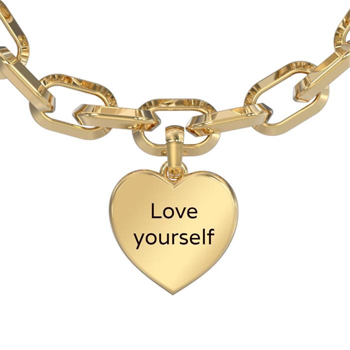 Engravable link bracelet with heart in stainless steel, gold