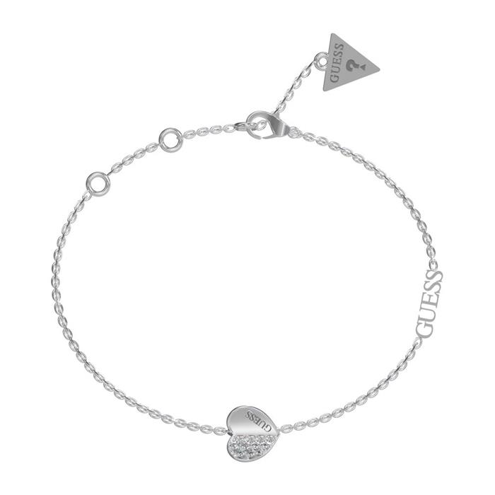 Guess Engravable Heart Bracelet In Stainless Steel With Crystals ...