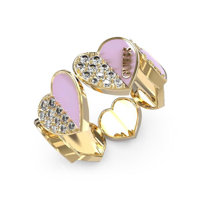 Heart ring in gold-plated stainless steel, enamel, crystals