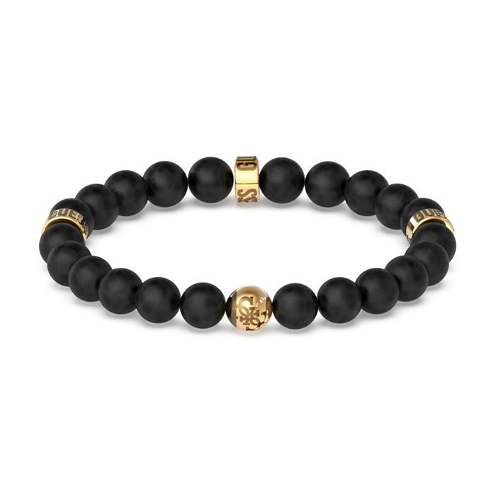 Gents Bracelet In Lava Beads And Stainless Steel, Gold Plated