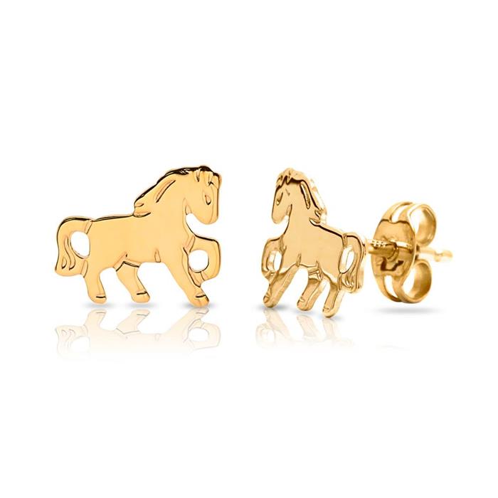 1 Paar hübsche Pferde Pony Kinder Ohrstecker Ohrringe aus Echt Gold 585 14 KT
