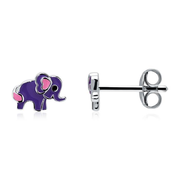 Children's earring purple elephant sterling silver