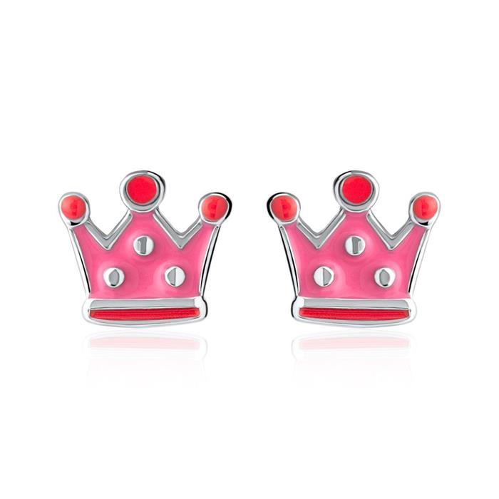 Stud earrings crown for girls in sterling silver