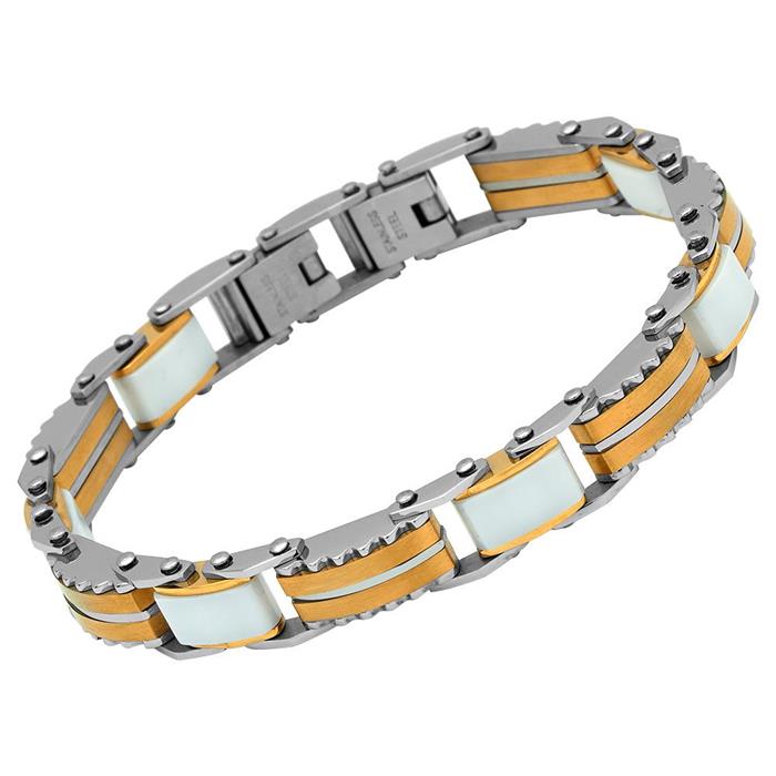 Goud-zilver-witte armband roestvrij stalen schakels