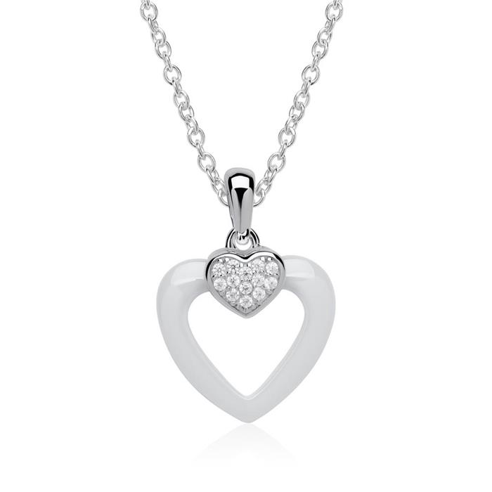 Sterling silver zirconia ceramic heart necklace