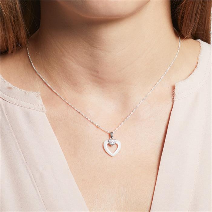 Sterling silver zirconia ceramic heart necklace