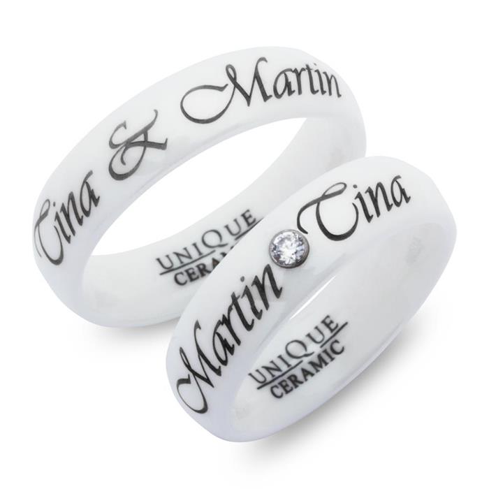 White ceramic wedding rings laser engraving 6mm