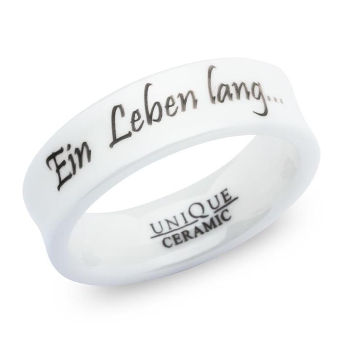 White ceramic ring laser engraved 7mm polished