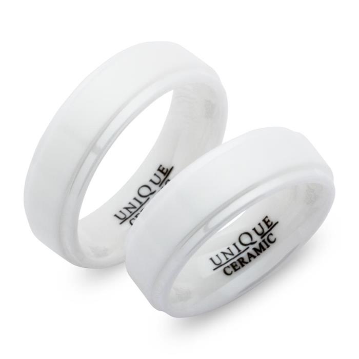 White ceramic wedding rings 7mm matt