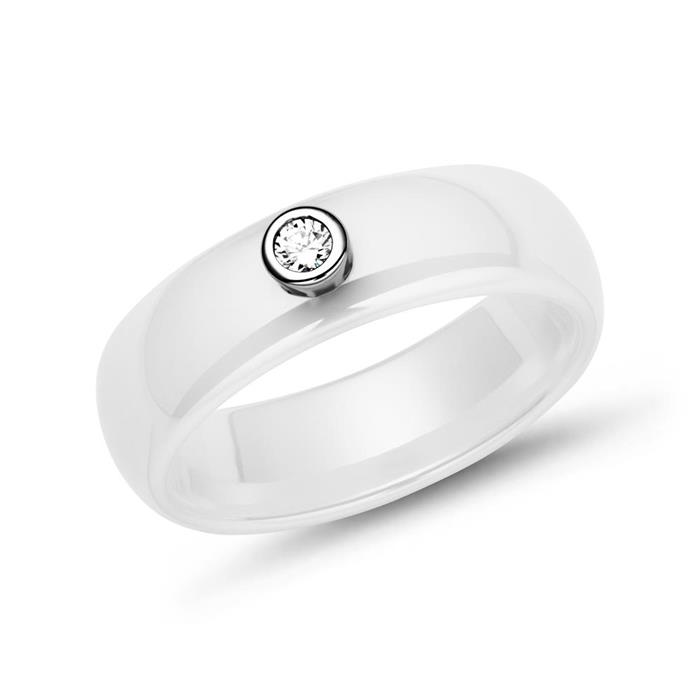 White ceramic ring for ladies with zirconia, engravable