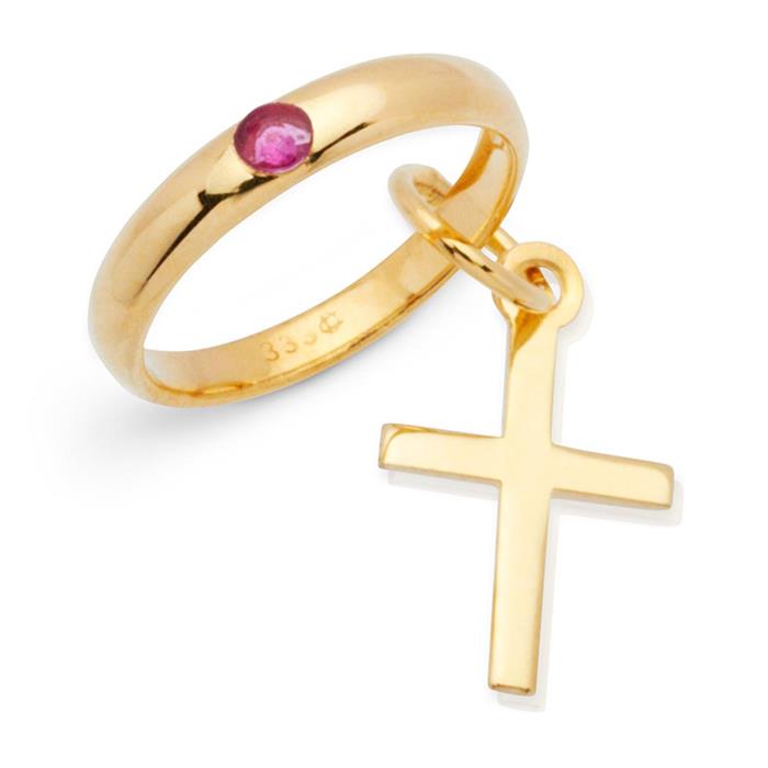 8ct gold christening chain: ruby cross
