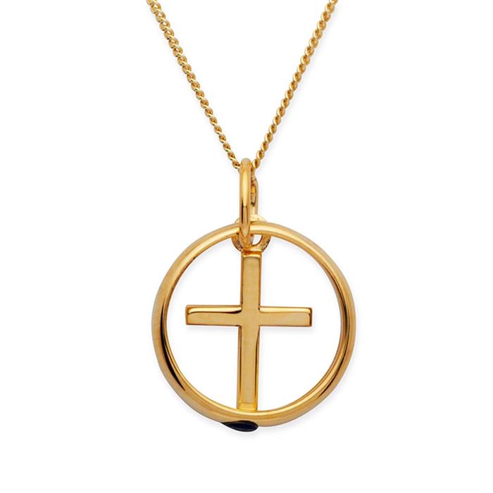 8ct gold christening chain: Sapphire cross